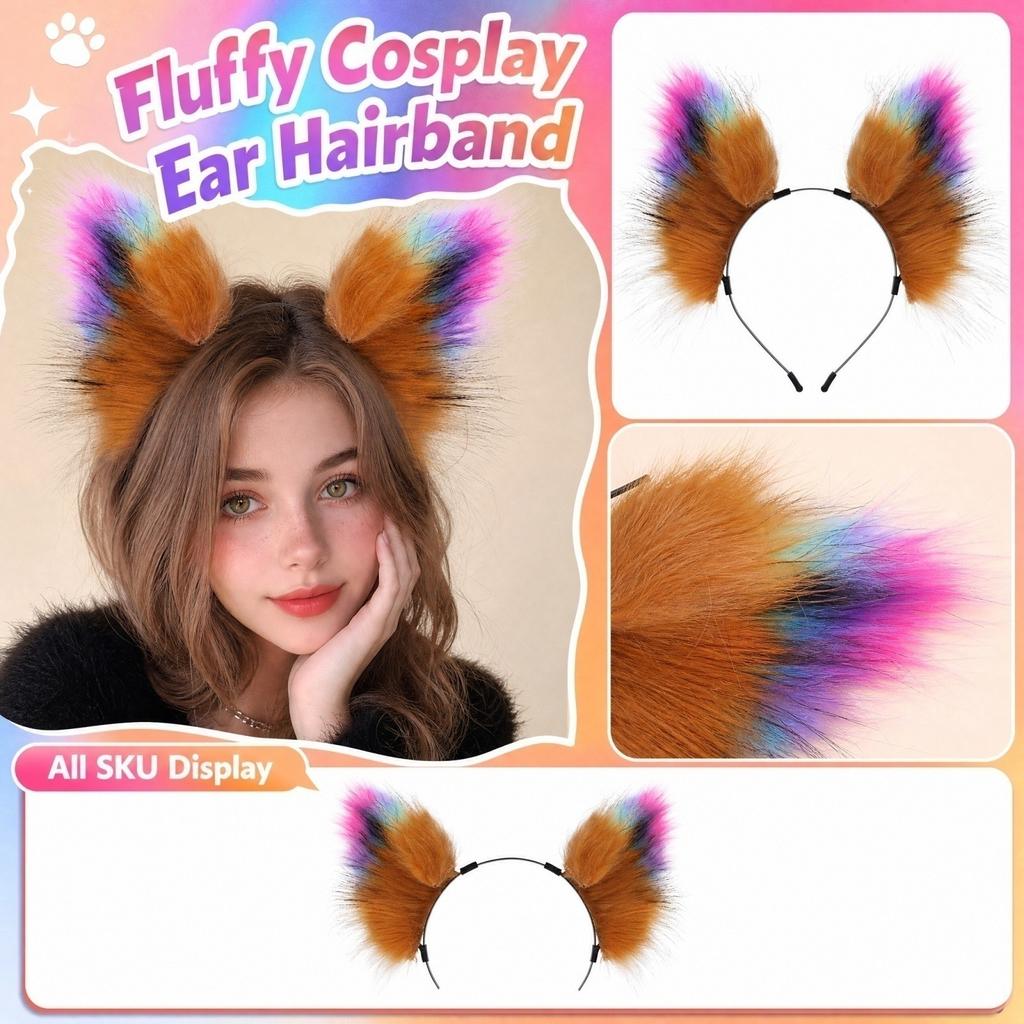 Plush Ear Headband with Ears for Women Girls Cosplay Accessory