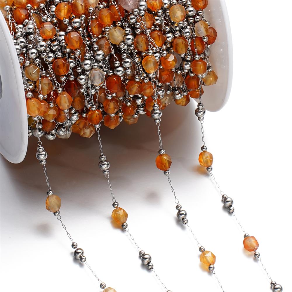 1meter/Lot Colorful Faceted Stone Beads Beaded Stainless Steel Chains for Bracelet Necklace Anklet DIY Jewelry Making Supplies