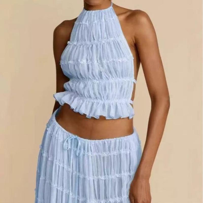 Completo estivo da donna 2025 multicolore senza maniche schiena scoperta halter gamba larga