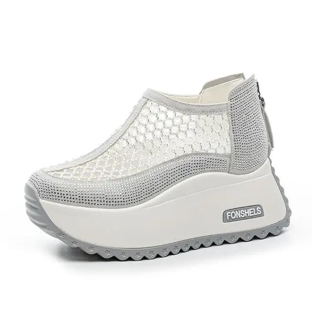 Fashion 8CM Microfiber Leather Ankle Boots Sandals Women Shoes Hollow ZIP Chunky Sneaker Platform Wedge Fashion Summer Bling Sandals