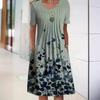 Floral Print Women Pullover Dress Round Neck Mid-Length Spring Summer