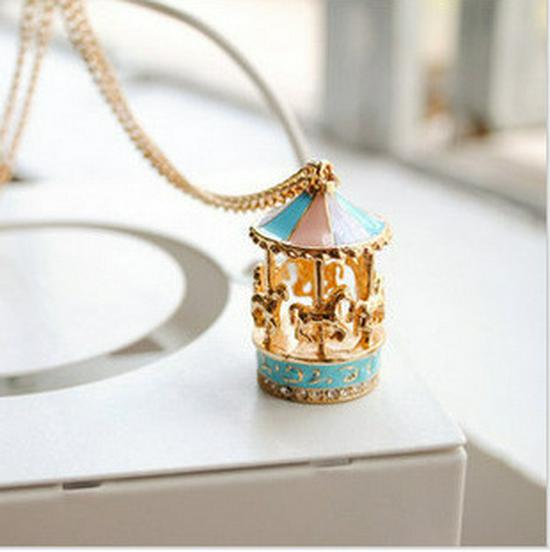 Korean Style Drip Oil Carousel Long Necklace for Women – Elegant Sweater Chain