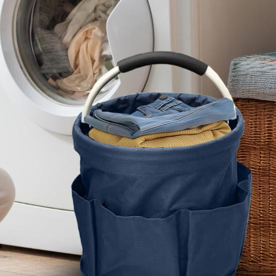 Portable Storage Basket Dirty Clothes Organizer with Side Pockets Handle Design Large Capacity Waterproof Laundry Basket