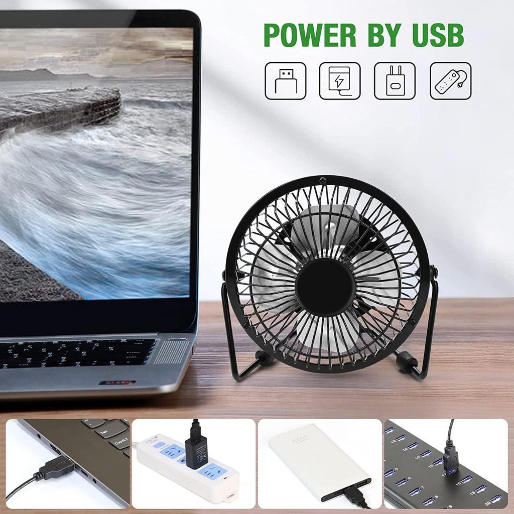 USB-vifte 4 tommer (ca 10,2 cm) Mini USB skrivebordsvifte Personlig bærbar skrivebordskjølevifte drevet av USB for camping hjemmekontor utendørs reiser