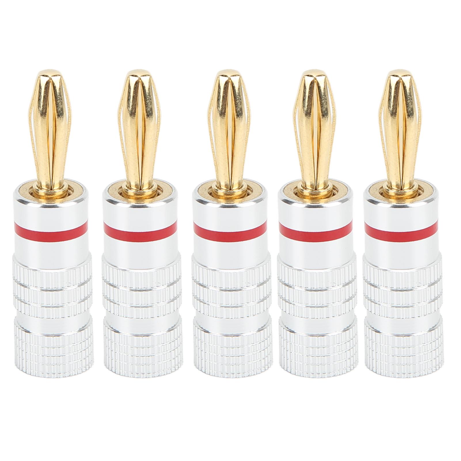 

5 шт. штекеров типа «банан» диаметром 4 мм/0,2 дюйма, латунь, позолоченные, для кабеля динамика, аудио-видеоприемника, черные красный