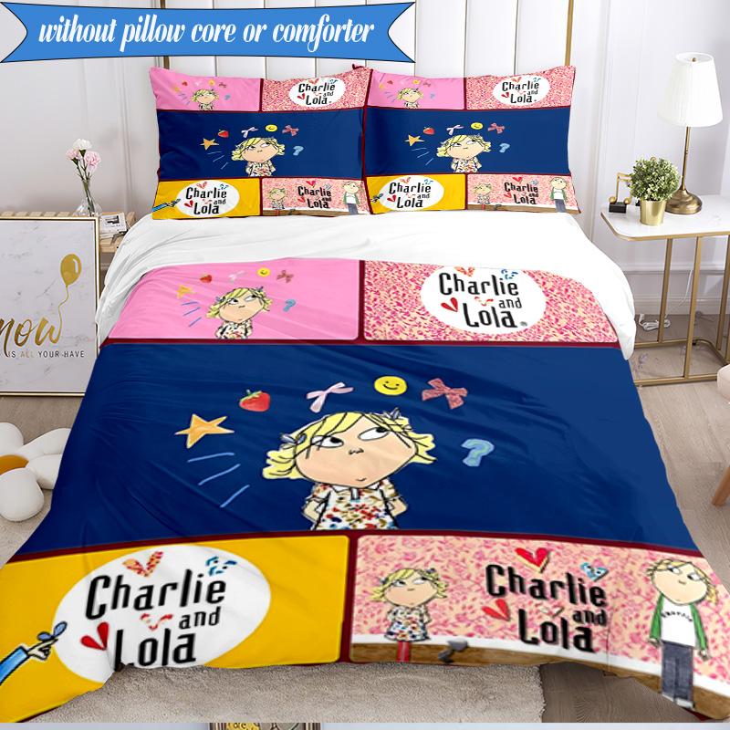 3-teiliges Char-lie und Lola Abenteuer Bettwäsche-Set, Enthält 1 Bettbezug und 2 Kissenbezüge. Perfekt für Schlafzimmer, Wohnheim, Weihnachtsgeschenk für Fans