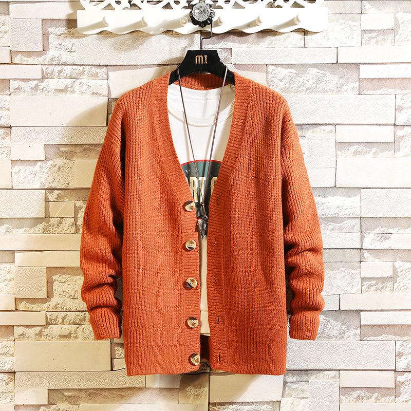Модный мужской вязаный кардиган с V-образным вырезом 2024 - Стильный повседневный джемпер-куртка 3XL кофейный