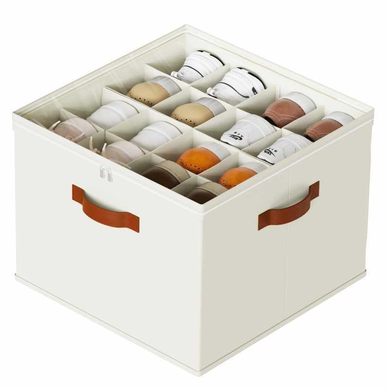 Cross-border Multi-functional Foldable Fabric Shoe Storage and Organizer Box with Lid
