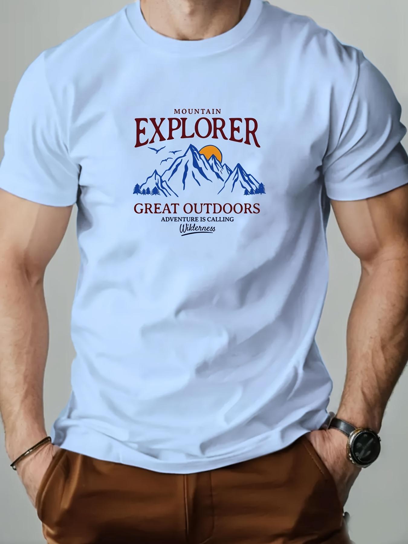 Men s summer 100% pure cotton fashionable casual loose mountain explorer mountain sunset goose round neck short sleeved T-shirt S разноцветный