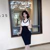 Summer new contrasting color V-neck sleeveless knitted vest skirt women's high-end waist and thin hip dress