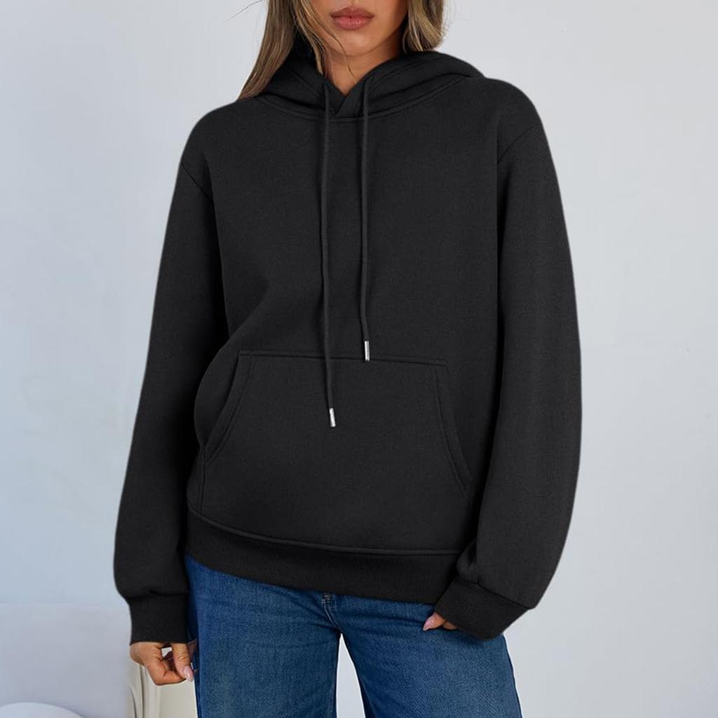 Women's Fashion Winter Solid Color Long Sleeve Hooded Fleece Sweatshirt