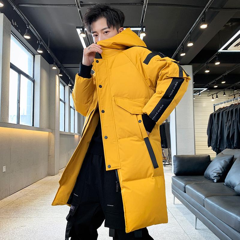 Piumino da Uomo di Media Lunghezza Stile Tooling Versione Coreana con Fettuccia Ispessita Abbigliamento Invernale