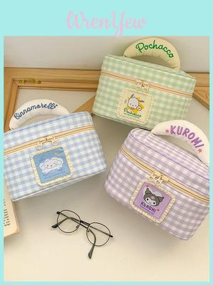 Hello Kitty Cartoony Canvas Makeup Bag With Expandable Storage For Girls