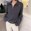 Women's Korean-Style Floral Velvet Knit Polo Sweater, Half-Zip Pullover, Casual Autumn/Winter Fashion.