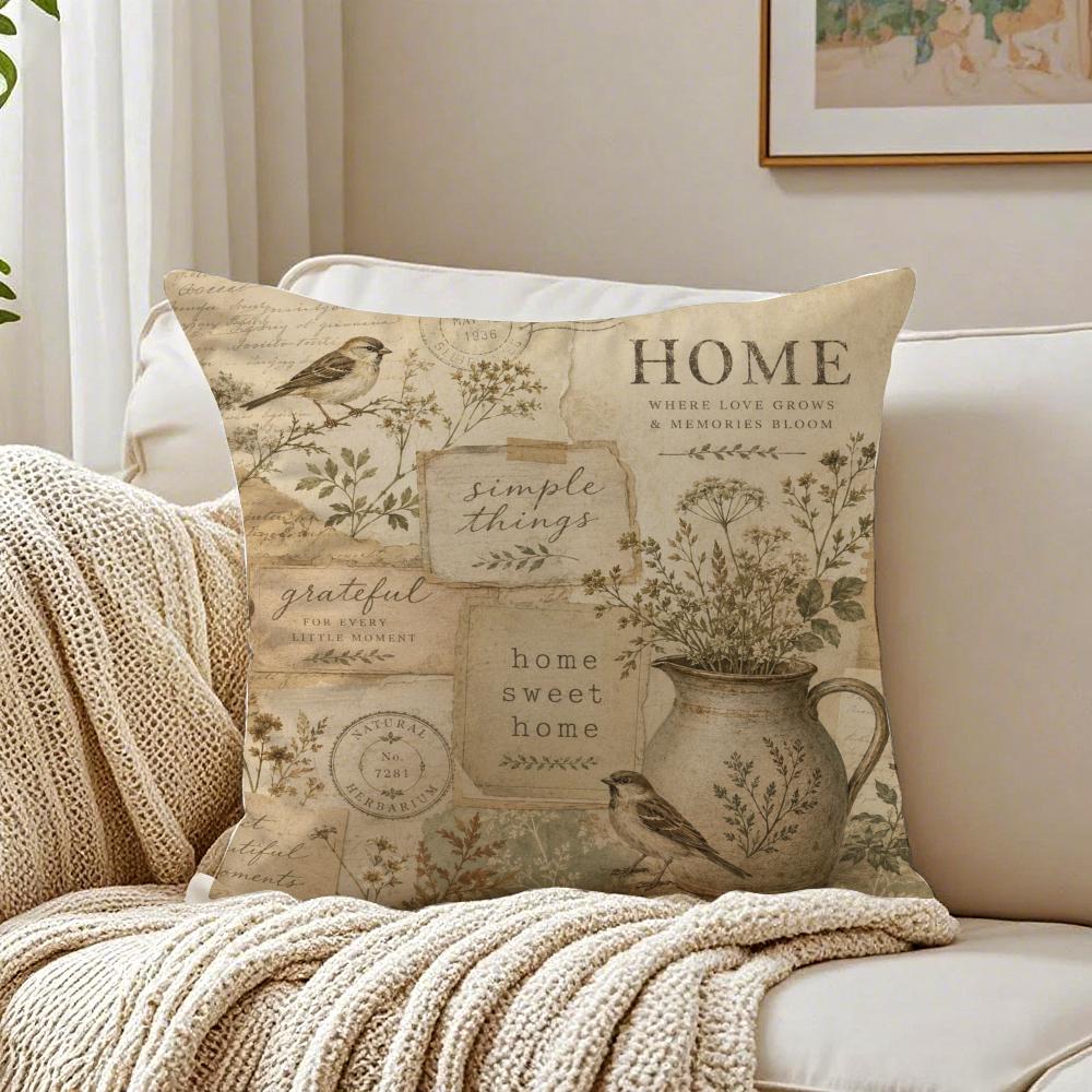 Farmhouse Home Vintage Floral Cushion Cover Double-Sided Plush Sofa Cushion Covers Organic Breathable Invisible Zipper