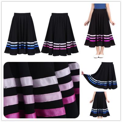 Kids Girls Ballet Dance Skirt Chiffon Elastic Waist Full Circle Ribbons Decorated Skirt Dance Dress for Ballet Stage Performance