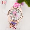 Fashion Geneva Silicone Watch Floral Print Quartz Wristwatch Women
