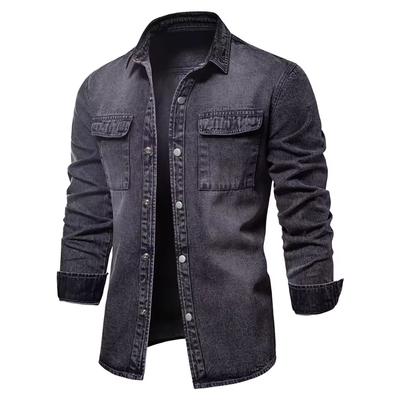Denim Shirts Men Casual Solid Color Thick Long Sleeve Shirt for Men Spring  Jeans Male Shirt