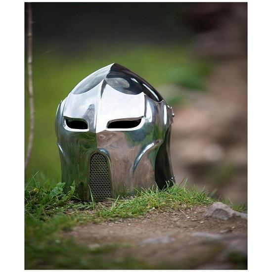 

Dark Steel Fantasy Helmet Polished Faceplate Medieval LARP Armor