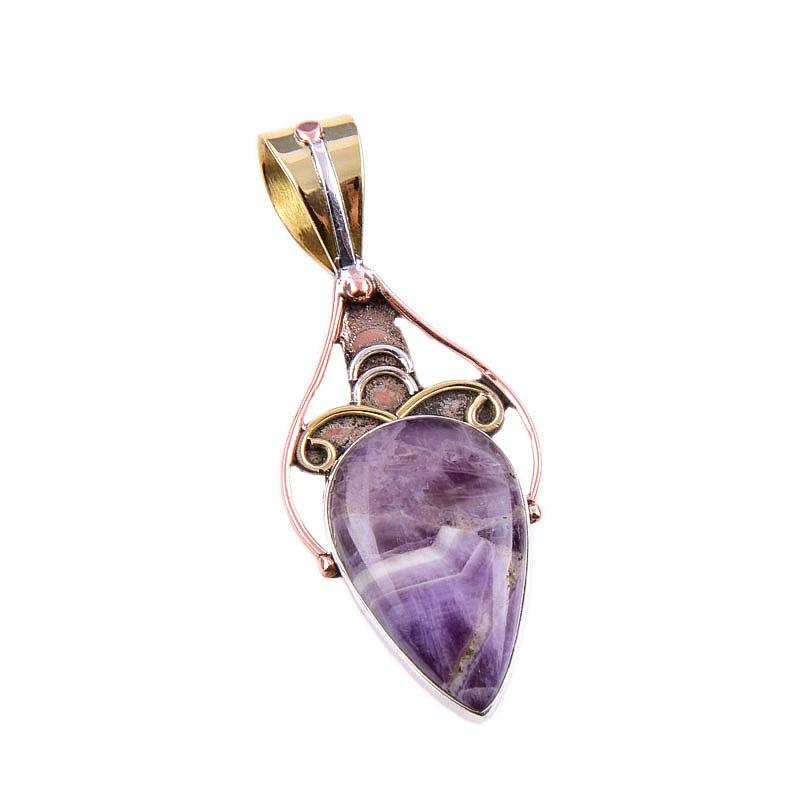 Natural Tiffany Stone 925 Solid Sterling Silver Gift TwoTone Pendant 1.75" z1D19