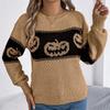 Autumn Winter Halloween Pumpkin Print Pullovers Sweaters Women Long Sleeve Casual Woman Sweater Elegant Round Neck Loose Warm Ladies Knit Jumper 25366