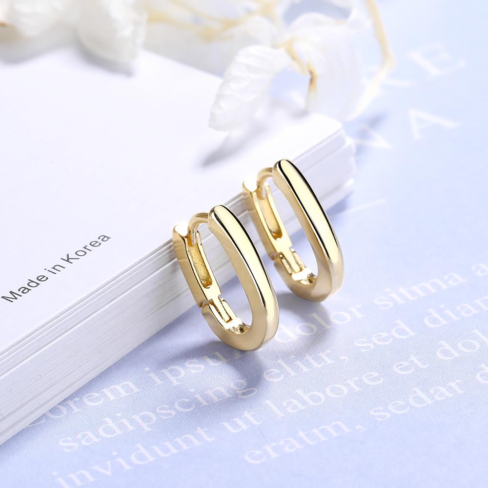 New 925 Silver Earrings, Simple And Bright U-Shaped Silver Plated With 18g Gold, Luxurious Jewelry Gift For Girls