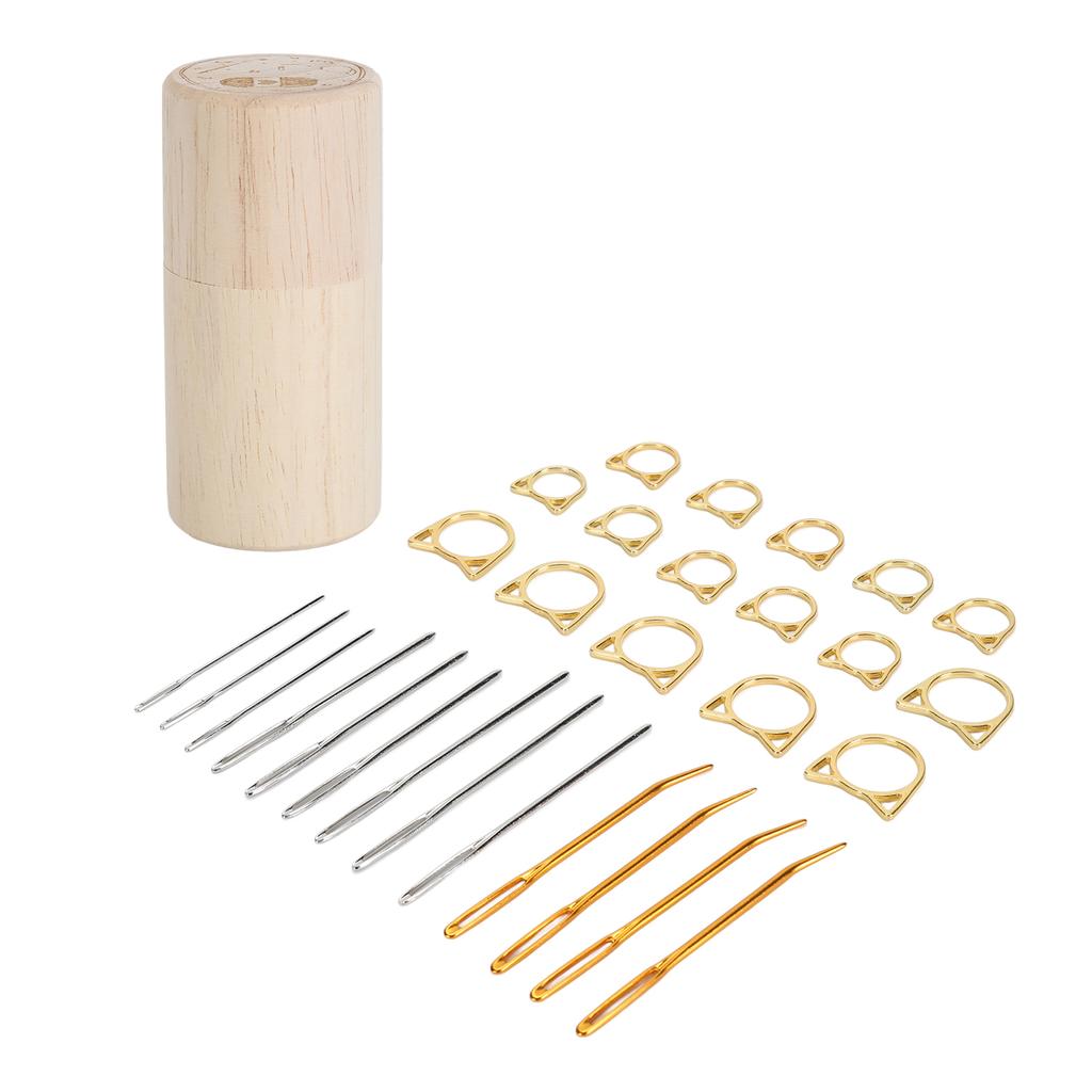 Sewing Needle Storage Bottle Wooden Holder Tube Portable Compact Case Household Supplies Carved Wool Knitting with