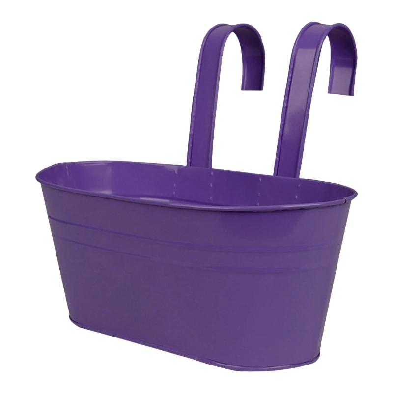 Detachable Double Hook Elliptical Flowerpot Balcony Railing Fence Dual-purpose Hanging Metal Flowerpot Bucket