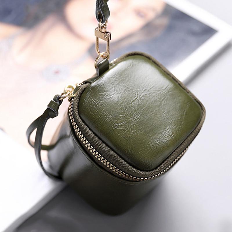Wax Genuine Skin Coin Purse Square Lipstick Headphone Small Bags Storage Bags Mini Bag Travel Purses Cute Keychain Bag for Women