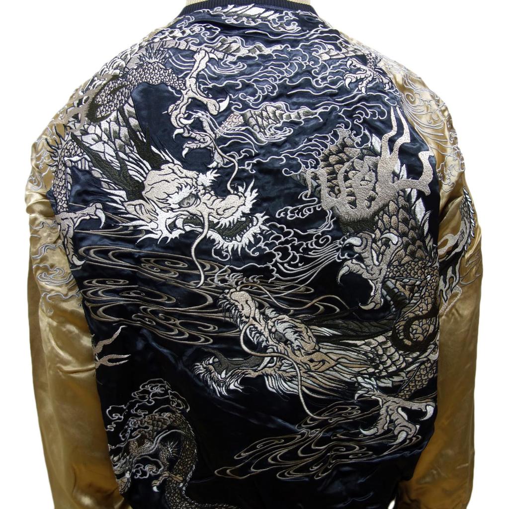 Karakuri Damashii Sukajan Japanese Pattern 233067 [Karakuri Tamashii] Men's (LL(XL), Black)