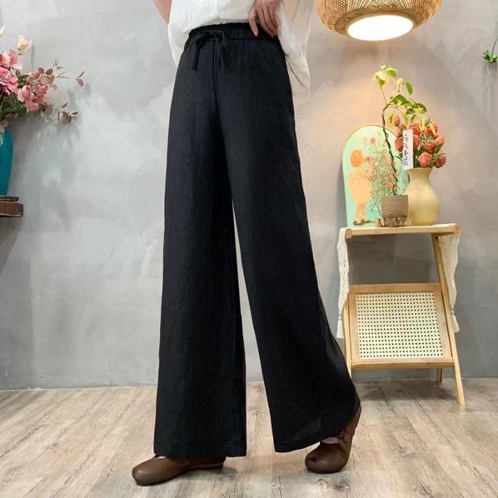 Cotton and Linen Pants Women's High-waisted Loose Pants Casual Pants Tethered Elastic Waist Summer Thin Trousers New