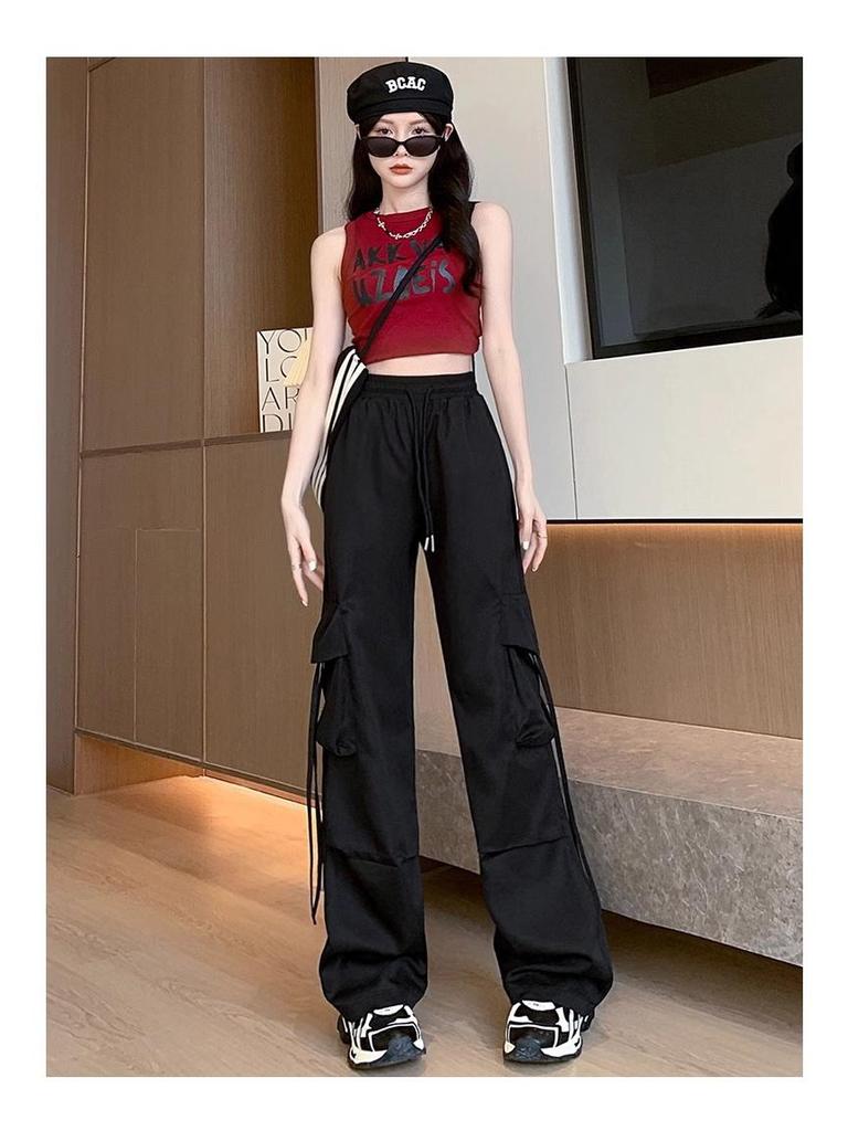 Women's Quick-Dry Pink Parachute Overalls - High-Waisted, Wide-Leg Casual Sports Pants for Spring/Summer 2024