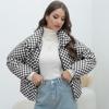 Womens Oversized Plaid Puffer Coat Warm Cotton Padded Jacket Loose Fit Street Style Winter Outerwear