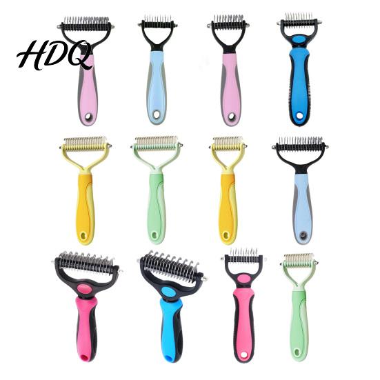 Ergonomic Pet Brush Grooming Rake Dual-Sided Stainless Steel Blades Deshedding And Lightweight Dog Dematting Brush Undercoat Rake for Dogs