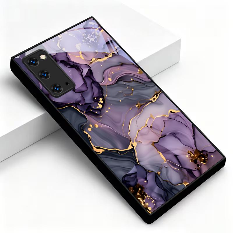 Amethyst Ink Floral Flow Black Glass Phone Case For Samsung Galaxy S20 S21 S22 S23 Plus S24 FE S25Edge S26 Ultra S25 20 5G Cover