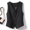 Women's Suit Waistcoat Solid Color Slim Fit Commuting Style Vest Jacket V-neck Pocket Decoration Short Ladies Top