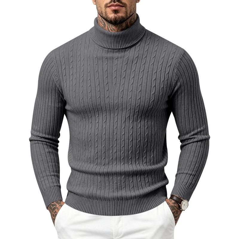 Men's Cable Knit Turtleneck Sweater, High Neck Long Sleeve Chunky Knit Pullover, Winter Casual Warm Knitwear for Men