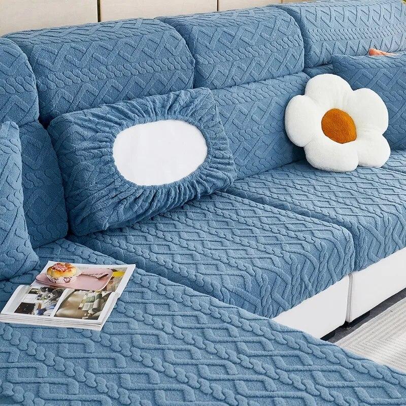 Żakardowe grube pokrowce na sofy luksusowe miękkie poszewki na poduszki na sofę elastyczna jednokolorowa Sofa narzuta na sofę salon w kształcie litery L nadający się do prania