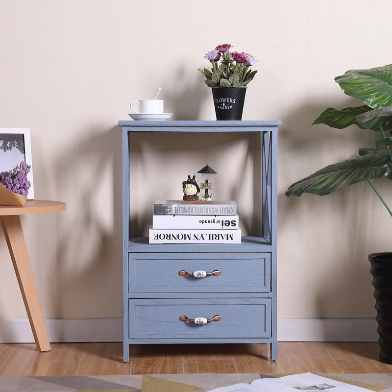 Vintage Wooden Storage Cabinet Rustic American Nightstand with Drawers Nordic Style Side Table Classic Organizer