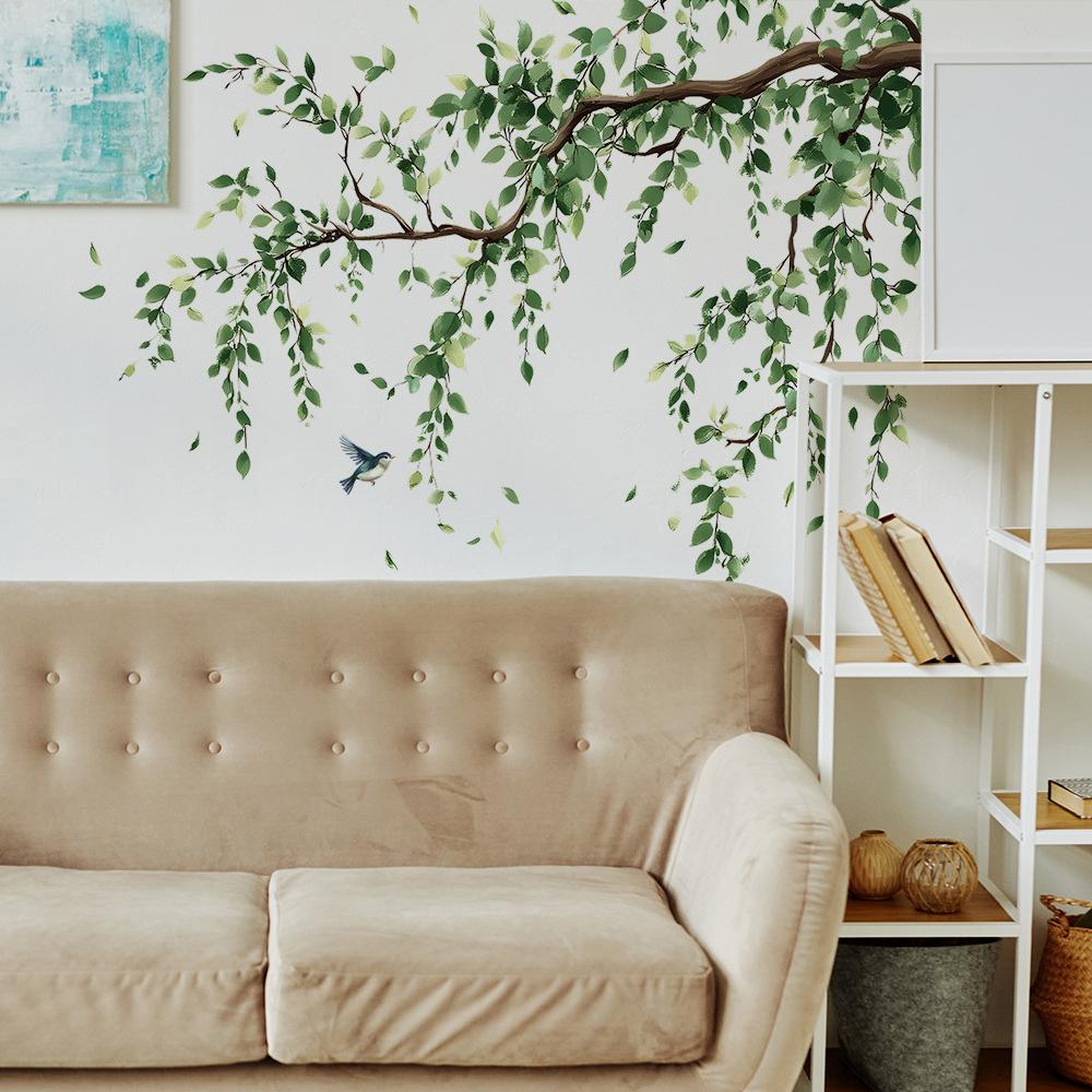 2pcs/set Tree Branches Leaves Birds Wall Stickers Removable Self Adhesive Stickers Bedroom Living Room Decoration Accessories