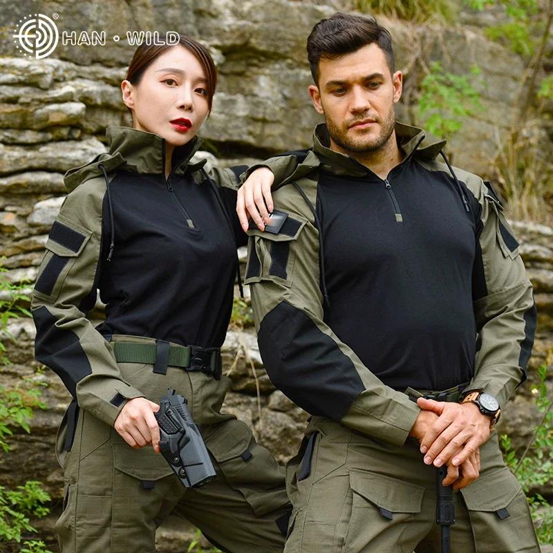 Paintball Tactical Suits Work Wear Uniform Multi Pockets Combat Camo Shirts Hooded Cargo Pants Knee Pads Hunting Clothes