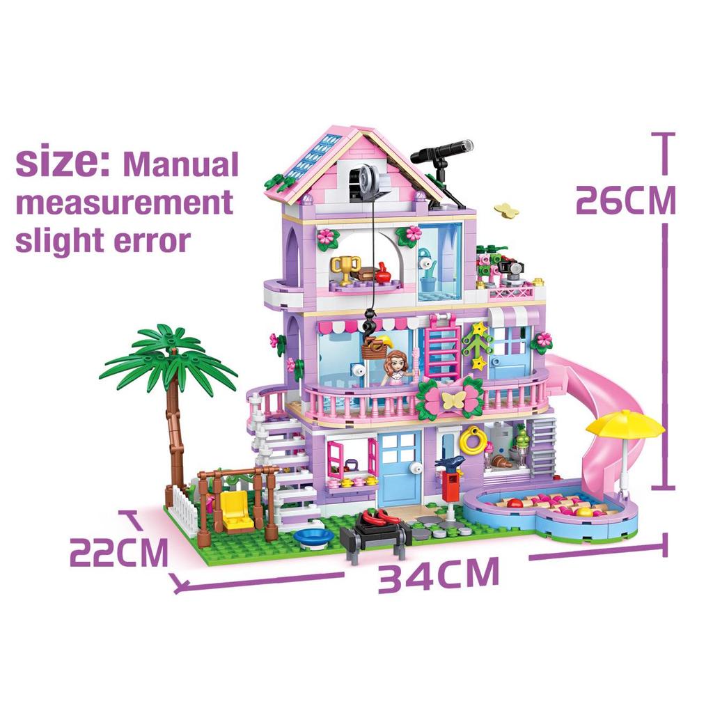 New Girls' Pink Princess Castle Treehouse Building Blocks Model