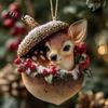 Detailed Woodland Animal Ornaments Pine Cone Christmas Ornaments 2D Flat Acrylic Forest Xmas Tree Pendant Retro Style Pendants Cute Hedgehog