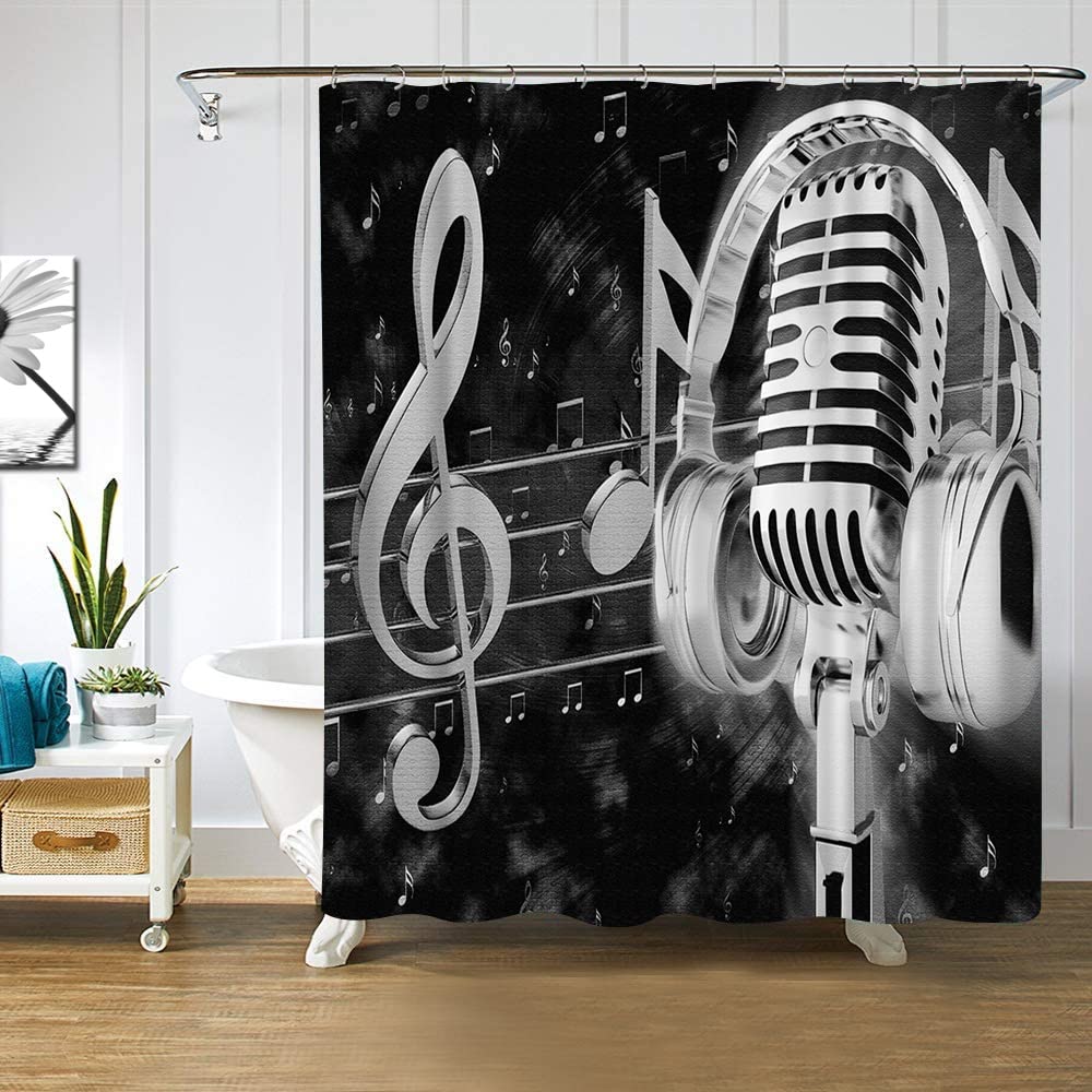 Music Rock Shower Curtains Rap Radio Shower Curtain Bathroom Decorative Waterproof Polyester Fabric Bathtub Screen With Hooks