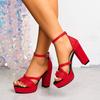High Heeled Strap Sandals Summer New Round Toe Open Toe Suede Platform Non-slip Block Heel Shoes