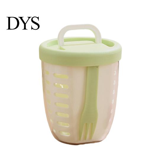Durable And Safe Salad Container 650ML Picnic Box Fruit Cup with Fork Double-Layer Quick-Draining Leak-Proof Leak-proof Compact Sealed Food