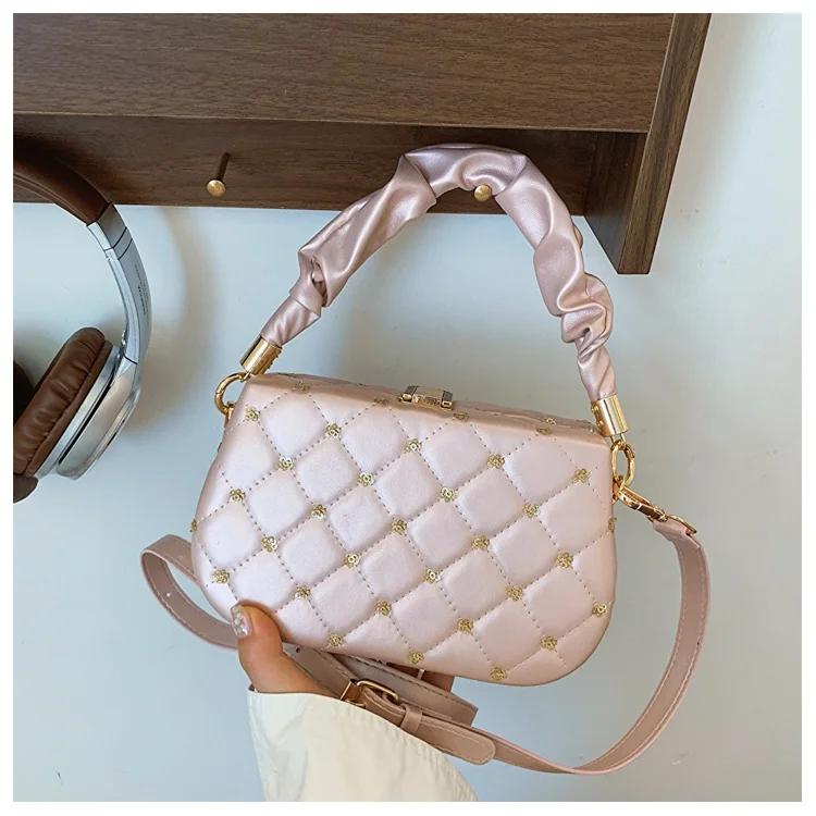 Beading Pu Shoulder Bags Women Chain on Sale  High Quality Hasp Small Square Bags Solid Fashion Crossbody Bags