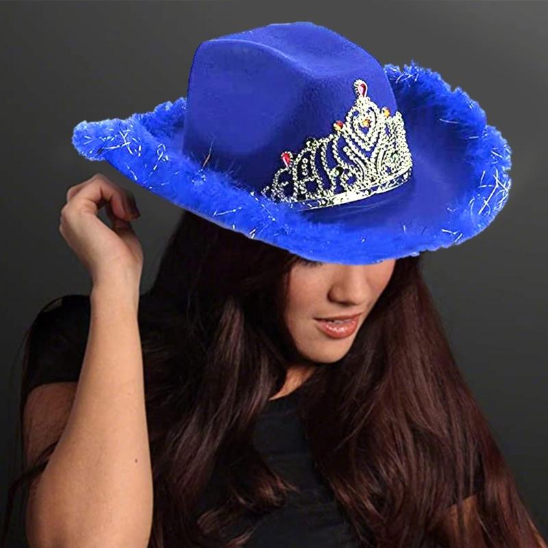 Feather Tinsel Brim Cowboy Hat for Women Western Cowboy Hat Church Hat Model Show Cowboy Hat Rhinestones Crown Hat