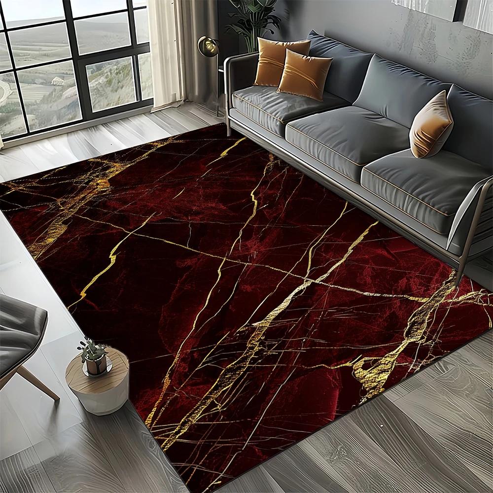 Smaragdgrüner und goldener Teppich – Luxuriöses Marmor-inspiriertes Muster für Wohnzimmer oder Schlafzimmer, rutschfest, elegante Heimdekoration