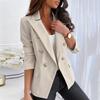 Yousheng Women Suit Coat Lapel Long Sleeve Double Breasted Suit Jacket with Flap Pockets Solid Color Loose Fit Office Lady Outwear